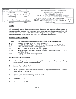 Maryland Standard Method of Test MSMT 321 Moisture Density Relations of Plain and Stabilized Dense Graded Aggregate Maryland Sta  Form