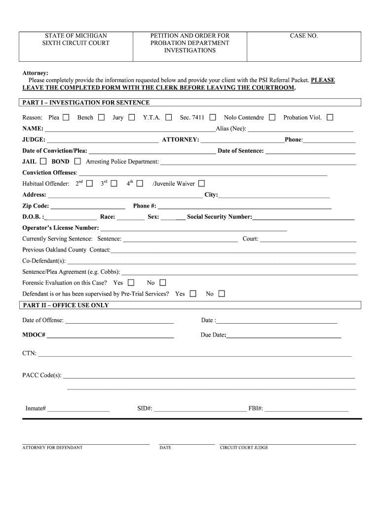 Referral to Probation Form Oakland County