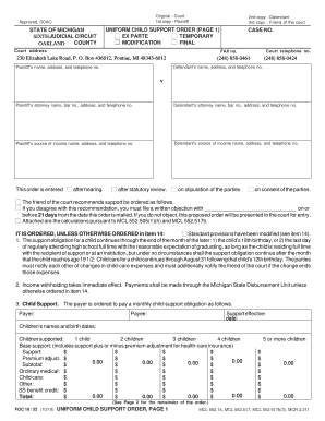  FOC 10 52 1010 UNIFORM CHILD SUPPORT Oakland County 2018