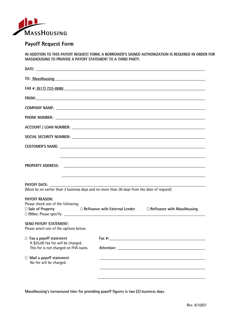  Mass Housing Payoff Request 2007-2024