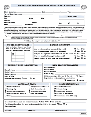 Minnesota Child Passenger Safety Check Up Form