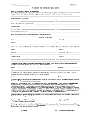 Okaloosa County Notice of Commencement  Form