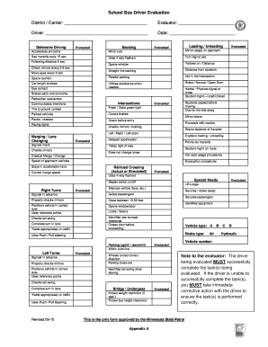 School Bus Driver Evaluation Form