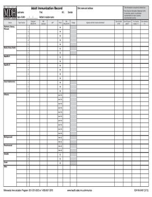 Printable Immunization Record Chart