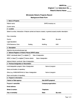 Background Data Form Minnesota Historical Society Mnhs