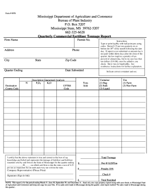 Mississippi Fertilizer Tonnage Report Form