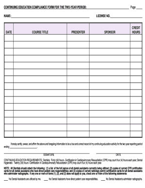 Continuing Education Form Template