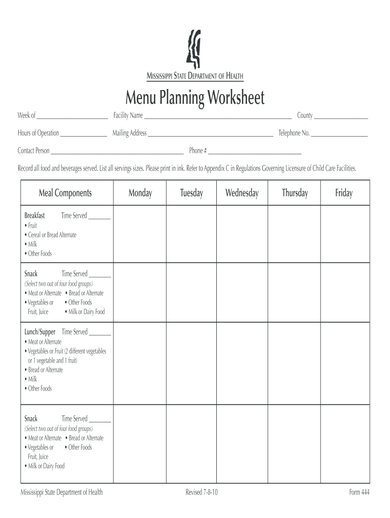  Mississippi Department of Health Form 444 2010