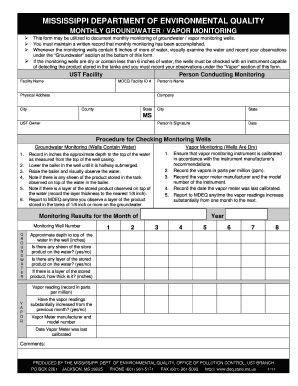 Form Groundwater Vapor Monitoring 1 11 11 DOC Deq State Ms