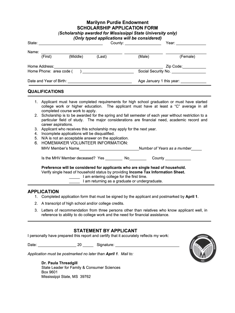 Marilynn Purdie Endowment SCHOLARSHIP APPLICATION FORM