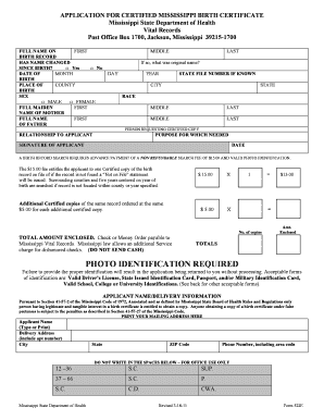  Mississippi Birth Certificate Application PDF 2011