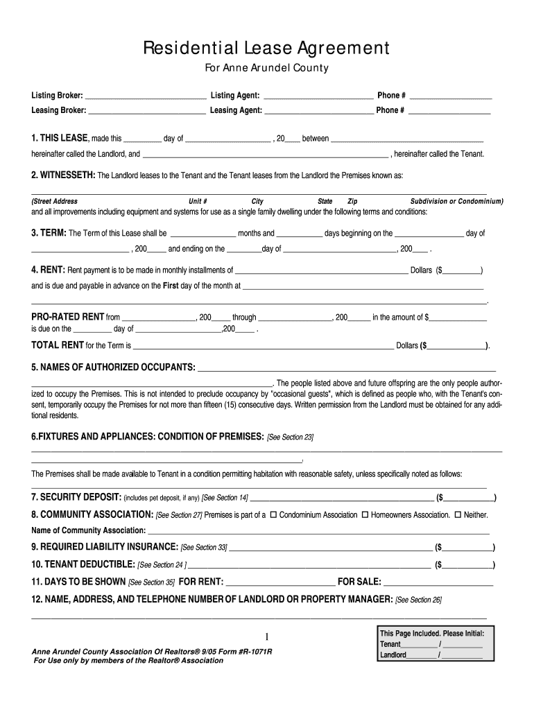  Anne Arundel County Rental Lease 2005-2024