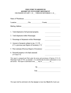 PORT WAREHOUSE REPORT of INVENTORY MOVEMENT Dor Ms  Form