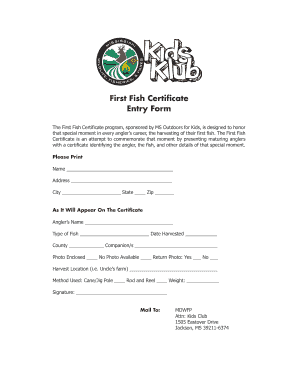 First Fish Certificate Fillable Form