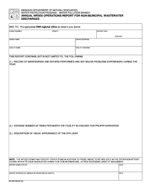 Annual NPDES Operations Report for Non Municipal Wastewater Dnr Mo  Form