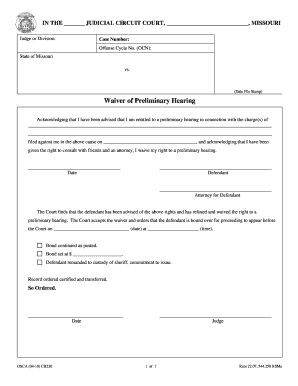 Alabama Waiver of Preliminary Hearing  Form