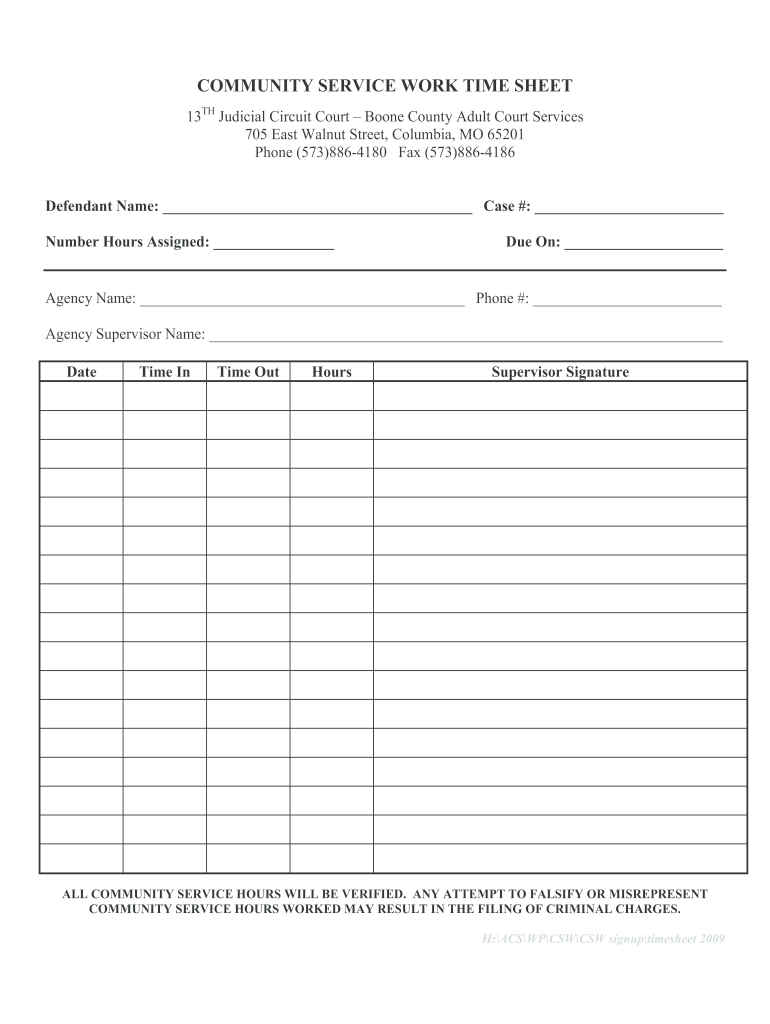 Community Service Form for Court Fill Out and Sign Printable PDF