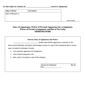 Waiver of Arraignment Misdemeanor Courts Mo  Form