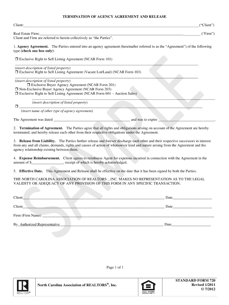 Termination of Agency Agreement and Release  Form