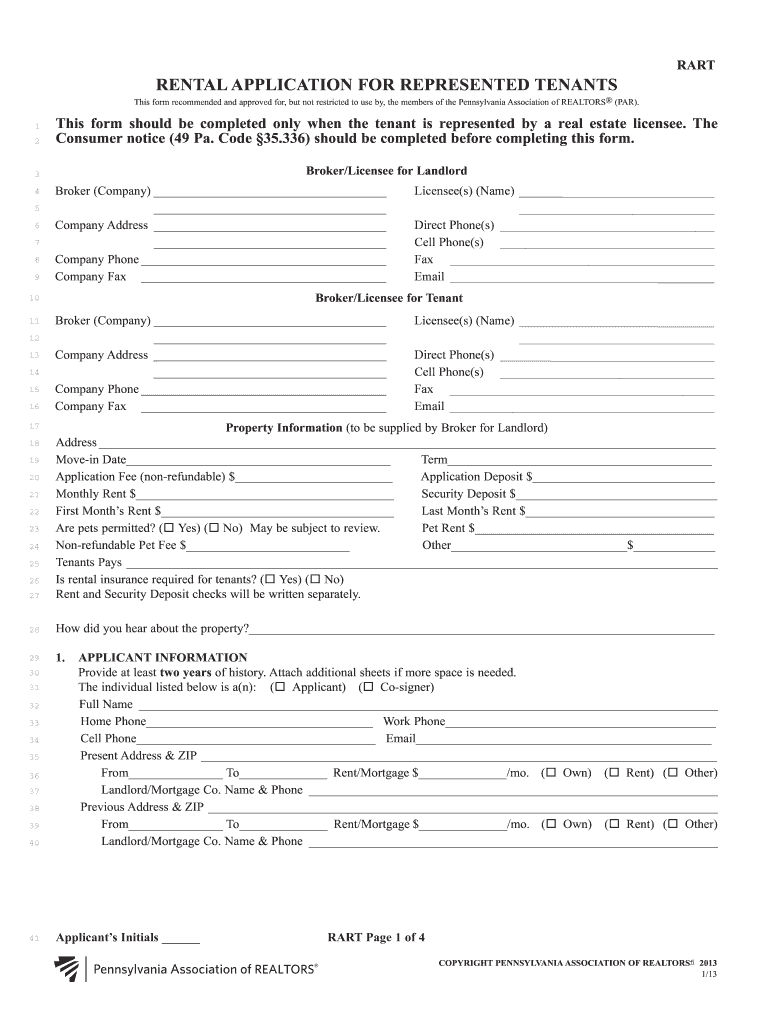 Printable Rental Application  Form