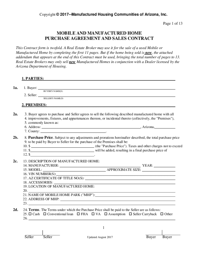 Mobile Home Purchase Agreement PDF  Form