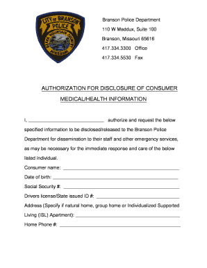Police Department Medical Release Form Printable