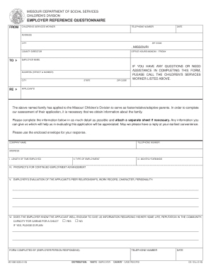 Employer Reference Questionnaire Missouri Department of Social Dss Mo  Form