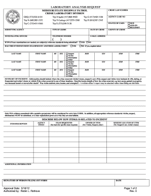 Missouri Highway Patrol Lab Request  Form