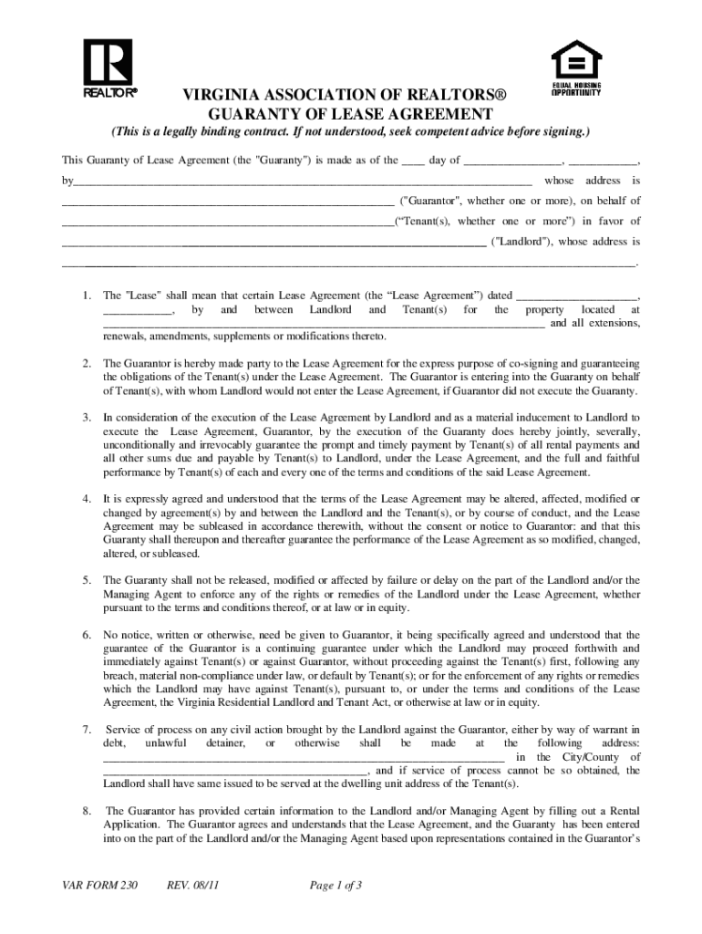 VAR Form 230Rev 0811 Virginia Association of Realtors