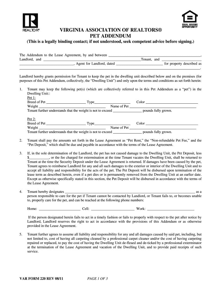 Pet Addendum Virginia  Form