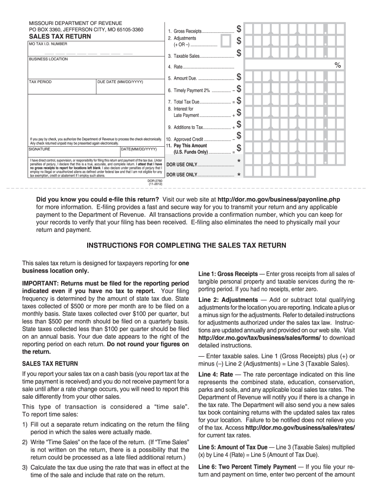  Missouri Sales Tax Form 2760 2012-2024