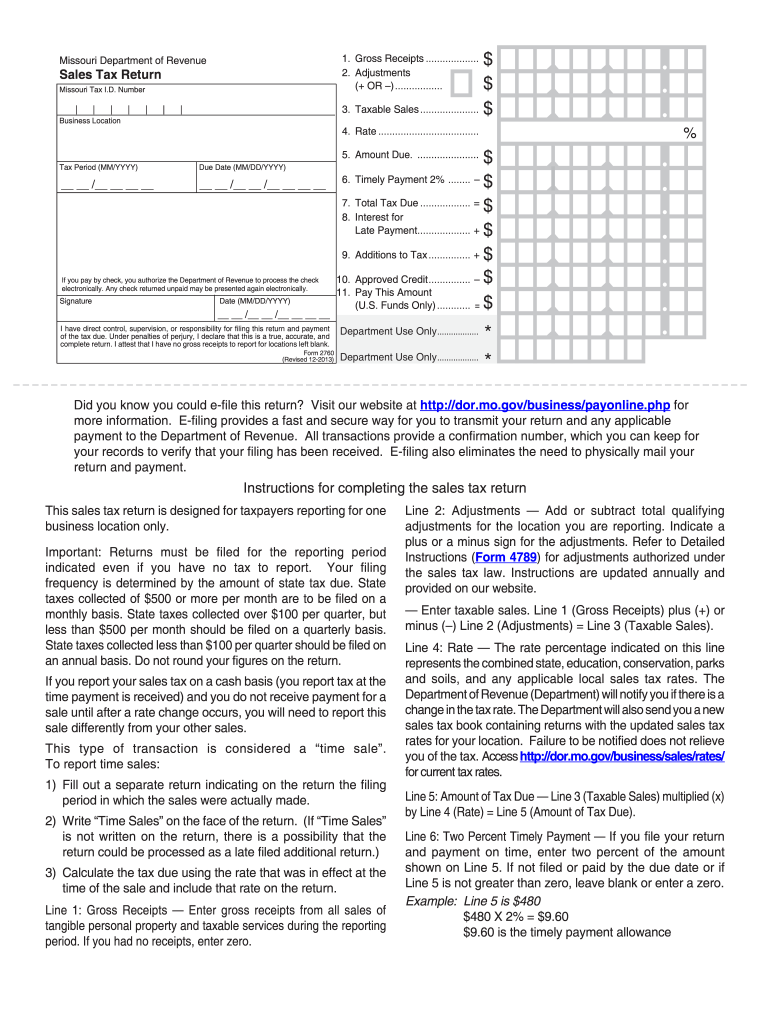 Missouri Sales Tax Form 2760