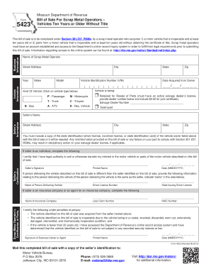  Bill of Sale Missouri 2012