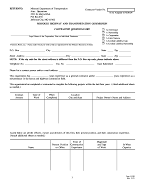 Contractor Questionnaire Missouri Department of Transportation Modot Mo  Form