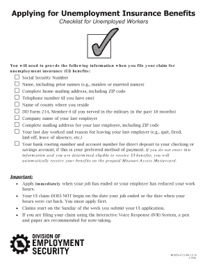  Applying for Unemployment Insurance Benefits MODES 4713PDF Labor Mo 2011-2024