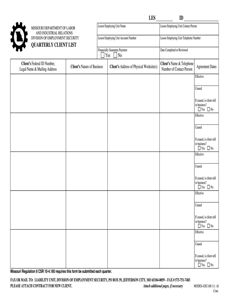  MODES 4282  Missouri Department of Labor & Industrial Relations  Labor Mo 2011