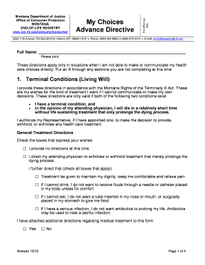 My Choices Advance Directive Montana Department of Justice Doj Mt  Form