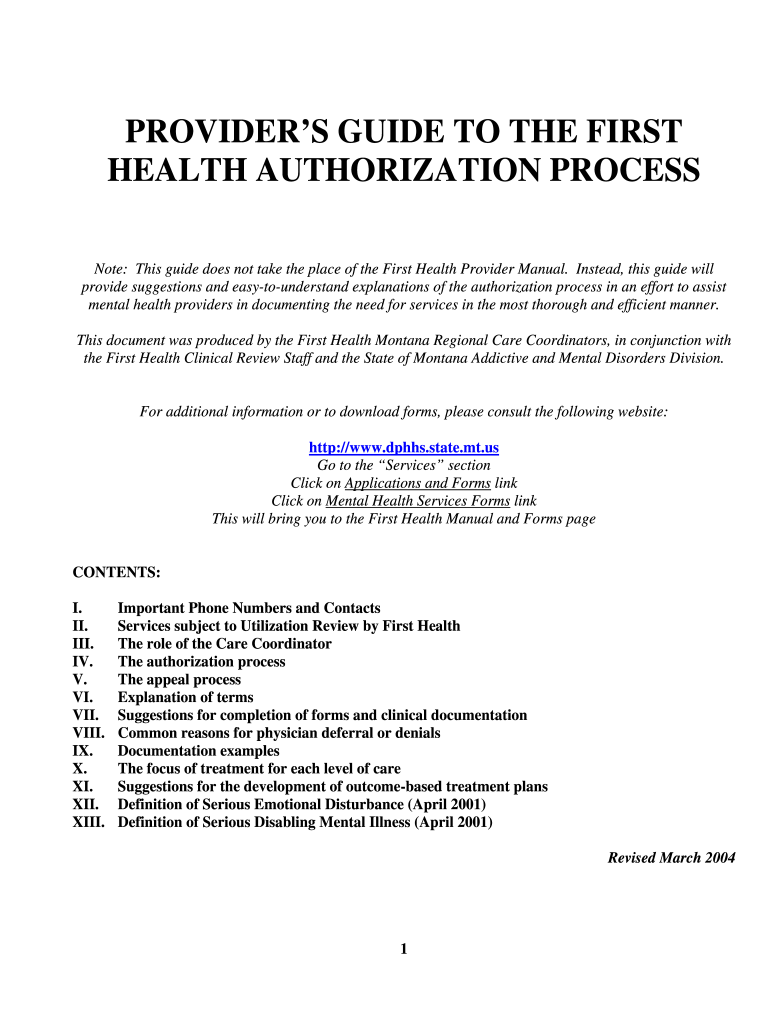  Provider&#39;s Guide to the First Health Authorization Process Mar 04 Dphhs Mt 2004-2024