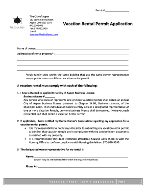 Vacation Rental Permit Application City of Aspen and Pitkin County  Form