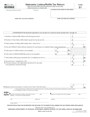 Form 51, Nebraska LotteryRaffle Tax Return Revenue Ne