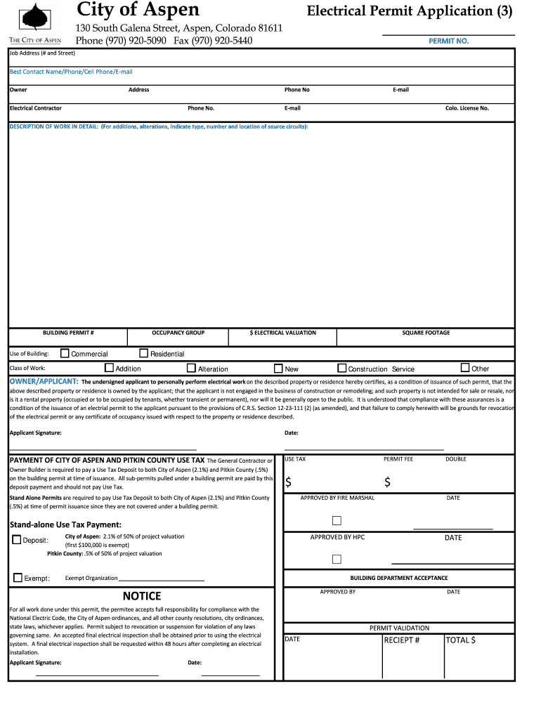 City of Aspen Electrical Permit Application  Form