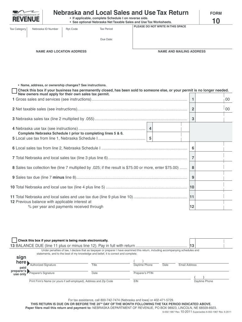  Form 10 Sales Tax Nebraska 2011