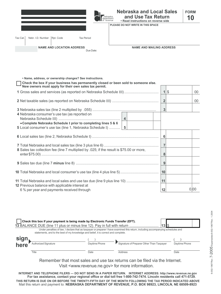  Nebraska Form 10 Fill in 2005