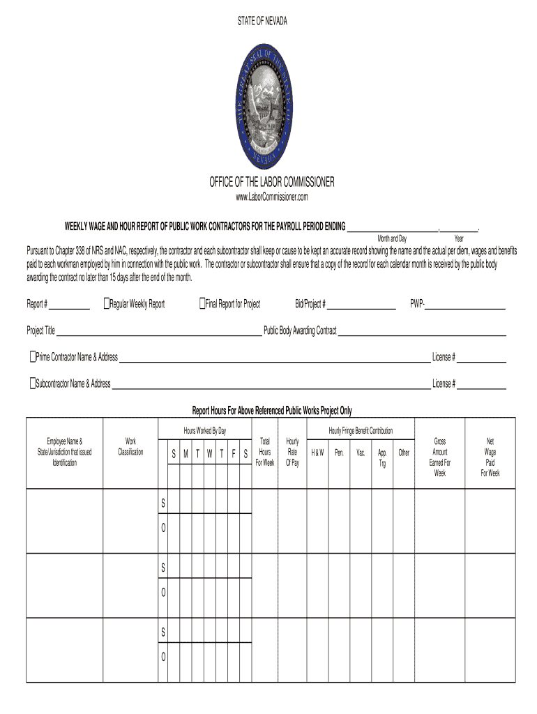 Nevada Certified Payroll Instructions  Form