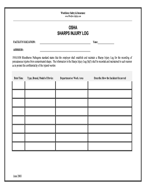 Sharps Injury Log Printable Fill Out And Sign Printable Pdf Template Signnow