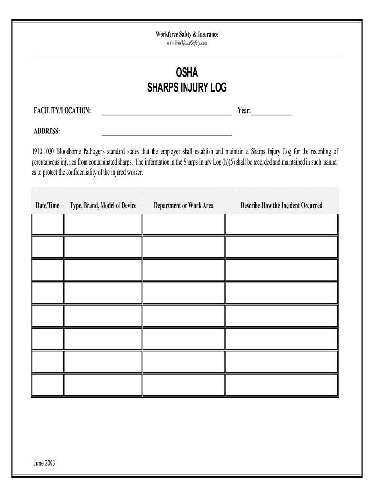 Sharps Injury Log Template  Form