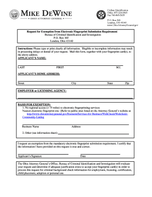 Request for Exemption from Electronic Fingerprint Submission Ohioattorneygeneral  Form
