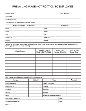 Prevailing Wage Notification to Employee  Form