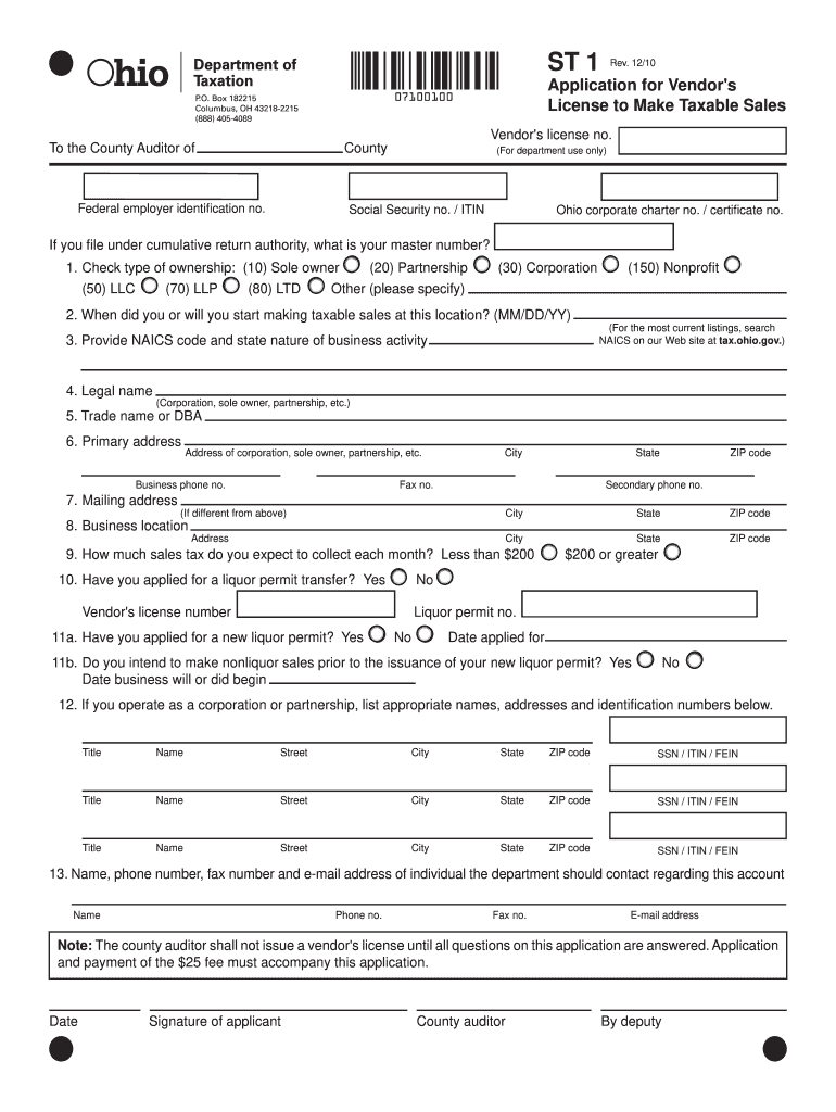  Ohio Vendors License Application Online 2010