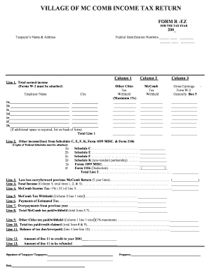 Village of Mccomb Ohio Income Tax  Form